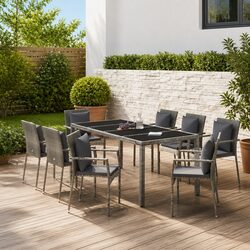 9 Piece Garden Dining Set - Grey PE Rattan & Steel Frame