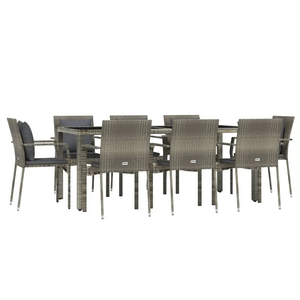 Garden Dining Set Outdoor Patio Furniture 9 Piece Grey Poly Rattan with Cushions