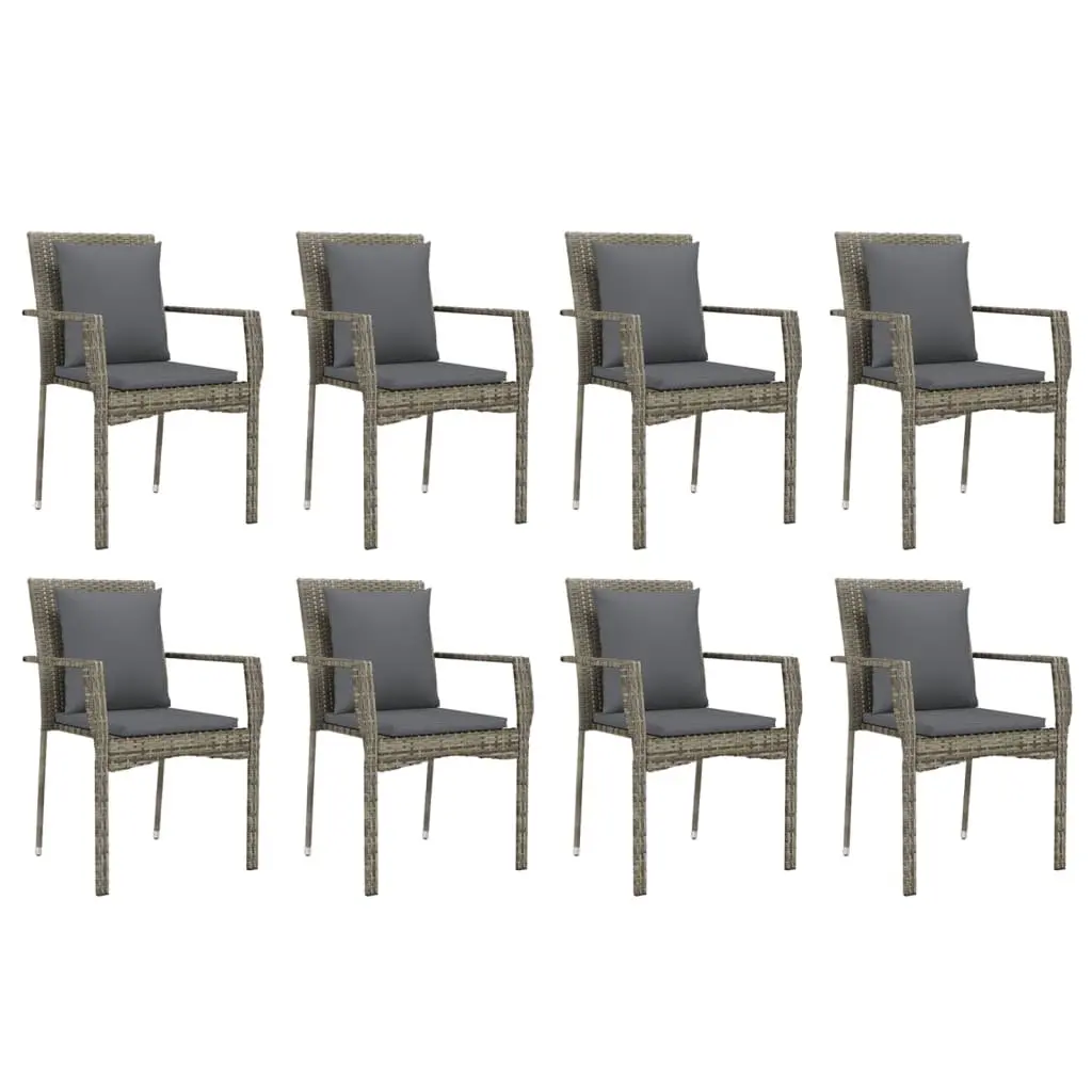 Garden Dining Set Outdoor Patio Furniture 9 Piece Grey Poly Rattan with Cushions