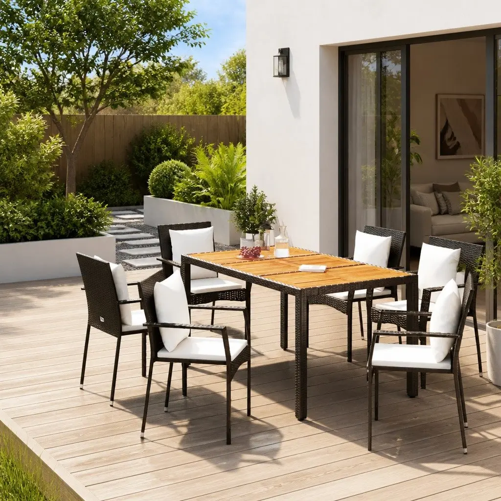 5 Piece Garden Dining Set Outdoor Use Black