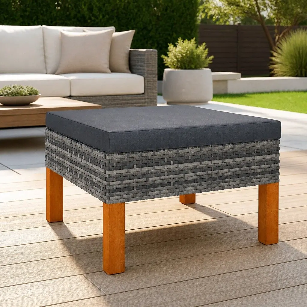 Outdoor Footstool with Grey Cushion