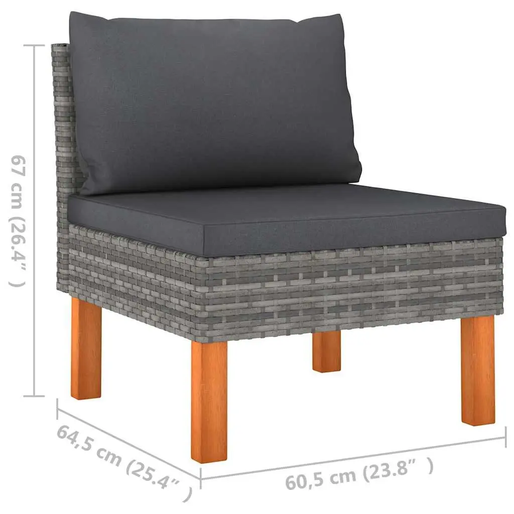 Modular Rattan Middle Sofa Section for Outdoor Garden Seating Grey
