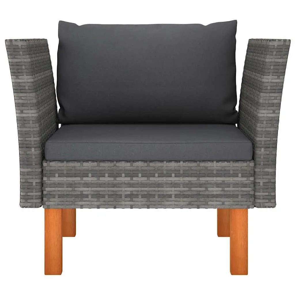Outdoor Sectional Sofa Garden Lounger Grey PE Rattan Eucalyptus Wood
