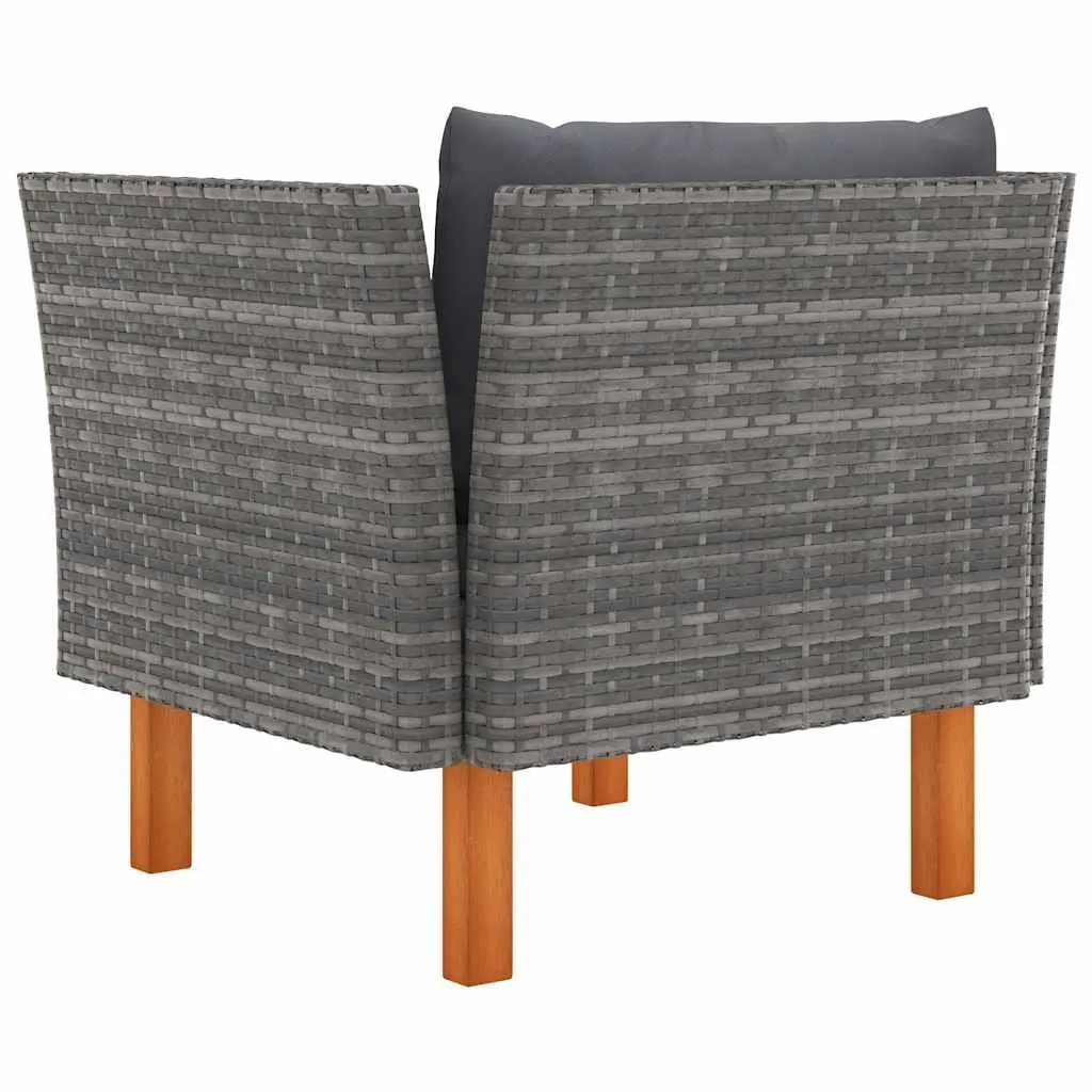 Outdoor Sectional Sofa Garden Lounger Grey PE Rattan Eucalyptus Wood