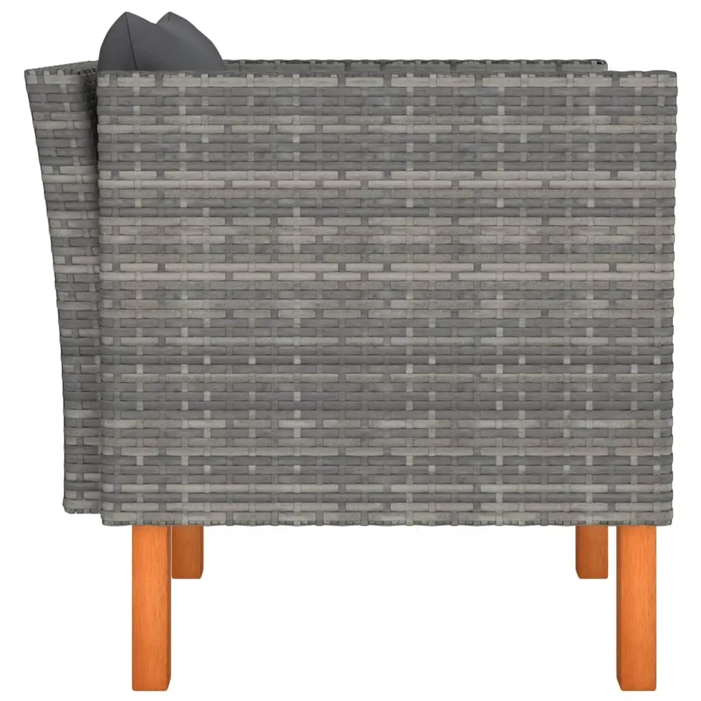 Outdoor Sectional Sofa Garden Lounger Grey PE Rattan Eucalyptus Wood