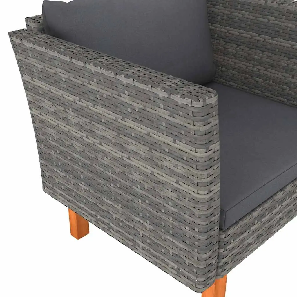 Outdoor Sectional Sofa Garden Lounger Grey PE Rattan Eucalyptus Wood