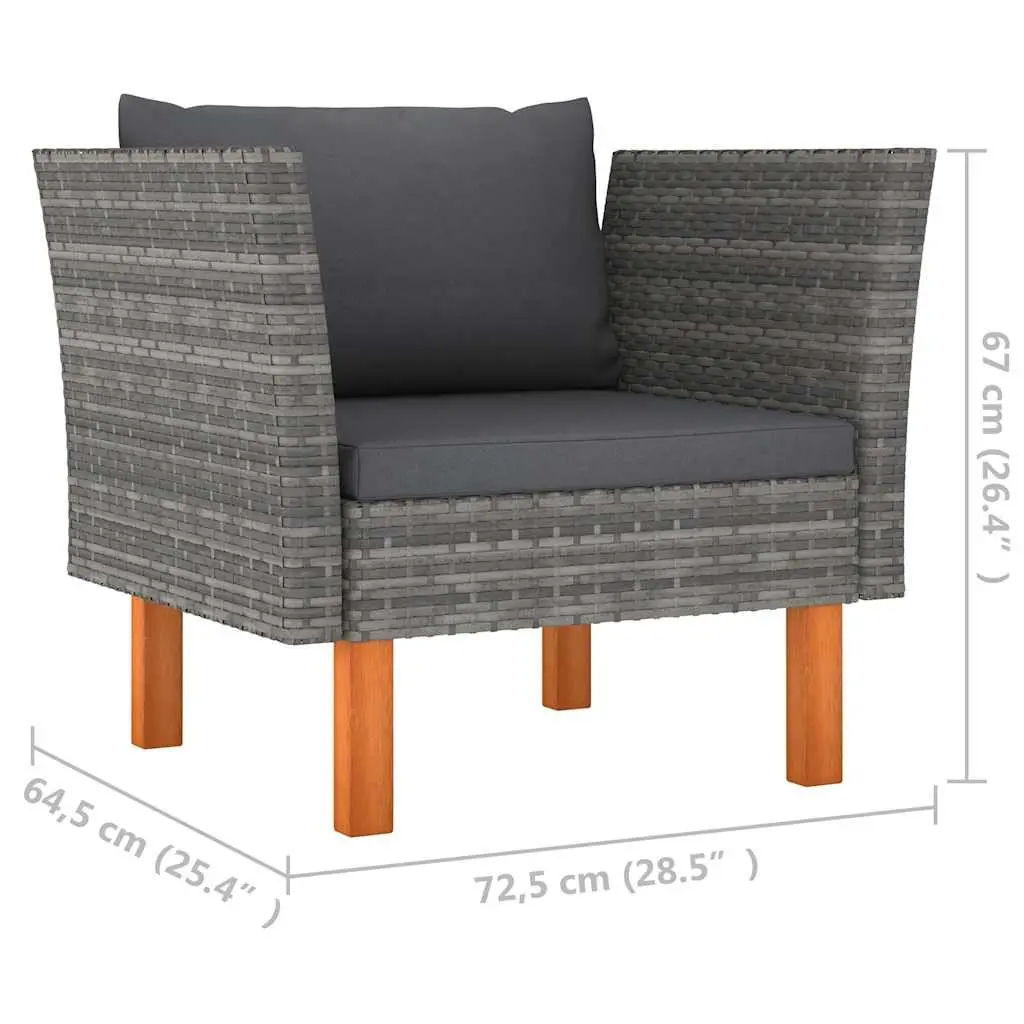 Outdoor Sectional Sofa Garden Lounger Grey PE Rattan Eucalyptus Wood