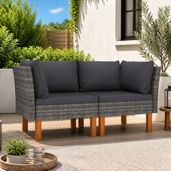 Outdoor Corner Sofa Set 2 pcs Garden Sectional Rattan Furniture Grey Seating