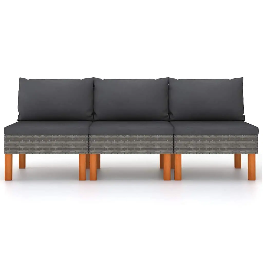 3 Piece Middle Seat Outdoor Sofa Grey Rattan Modular Furniture for Garden