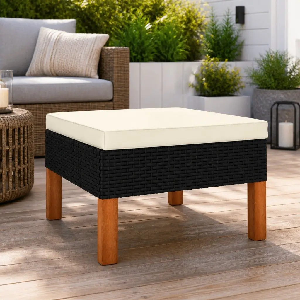 Outdoor Footstool Garden Patio Black Size with Cushion