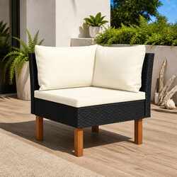 Black Outdoor Corner Sofa Sectional with Eucalyptus Legs