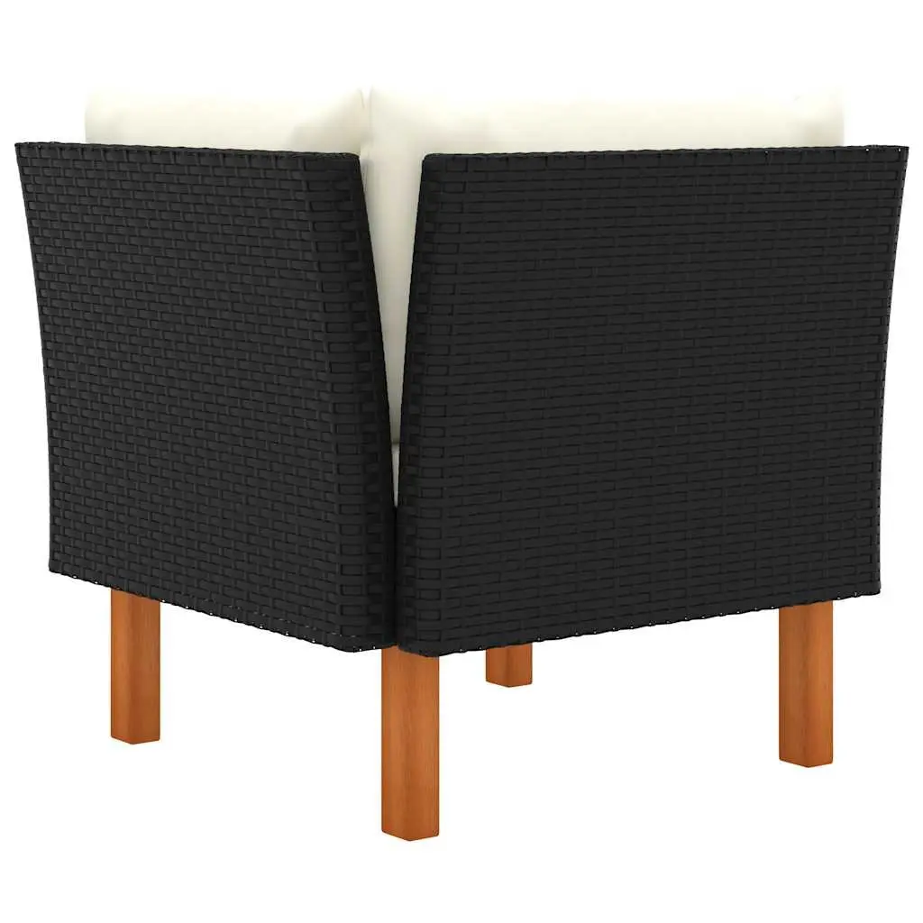 Black Outdoor Corner Sofa Sectional with Eucalyptus Legs