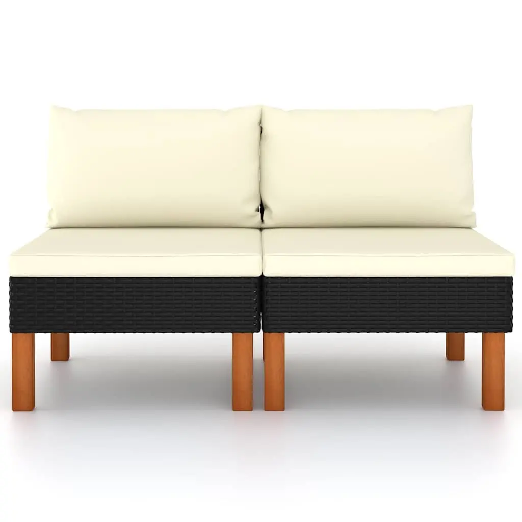 Outdoor Sectional Seating Set Rattan 2 Piece Middle Sofas Black for Garden