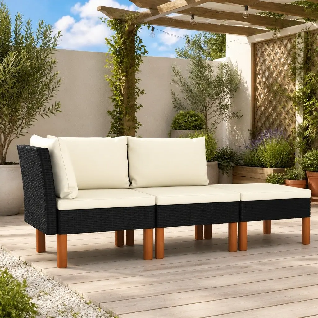 3 Piece Outdoor Garden Lounge Set PE Rattan Steel Frame Eucalyptus Wood Patio