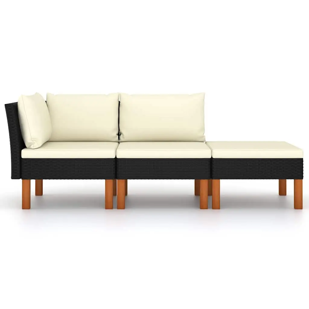 3 Piece Outdoor Garden Lounge Set PE Rattan Steel Frame Eucalyptus Wood Patio