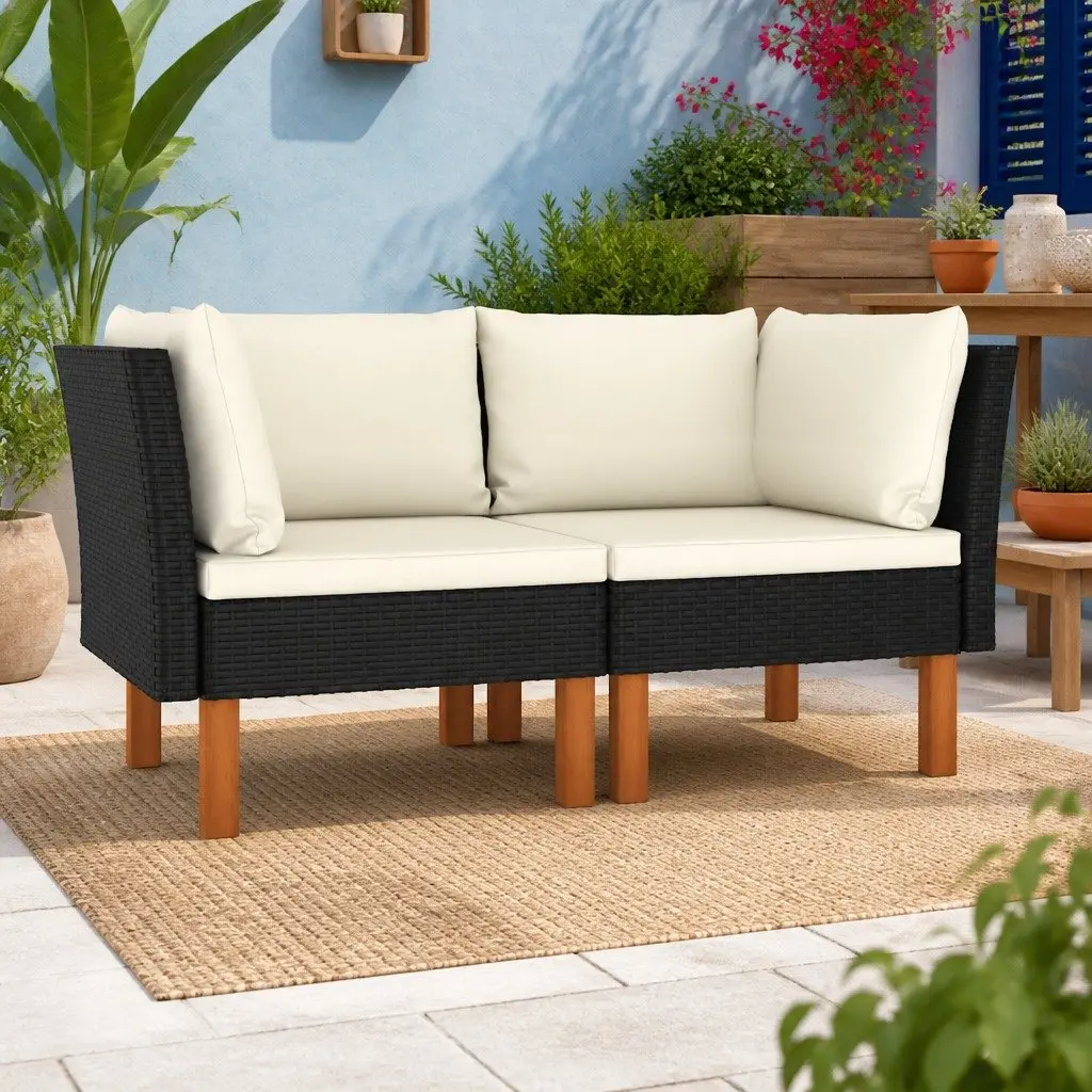 Outdoor Corner Sectional Sofa Set for Garden Patio Black Rattan 2 Piece