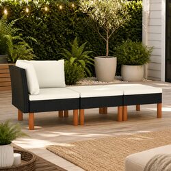 3 Piece Garden Lounge Set: Black Sectional Sofa Details
