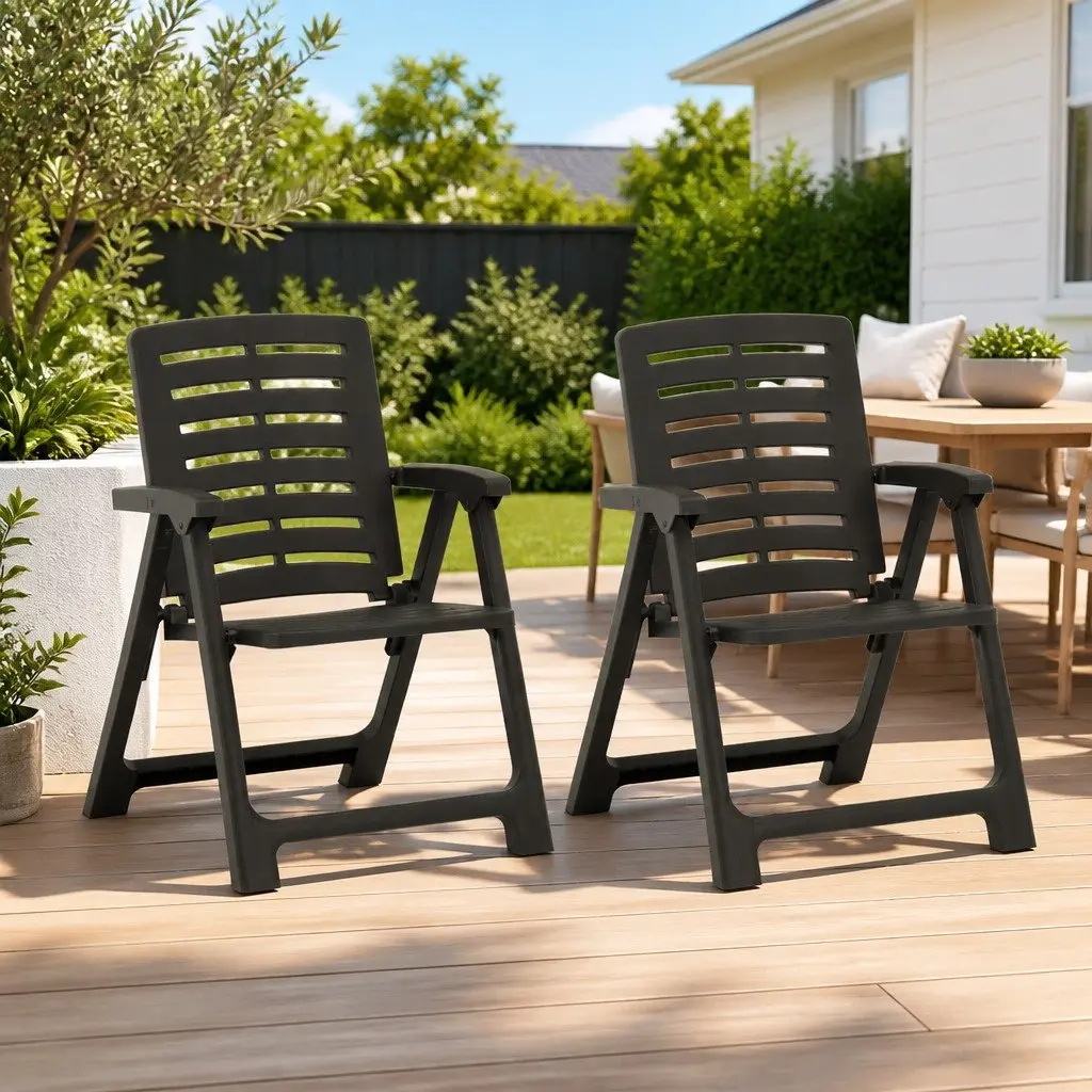 Anthracite Plastic Garden Chairs Set of 2