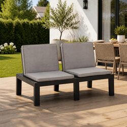 Outdoor Garden Lounge Bench: Grey, Plastic Frame, Cushions