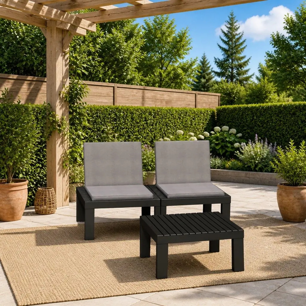 2 Piece Grey Garden Lounge Set for Outdoor Use with Cushions