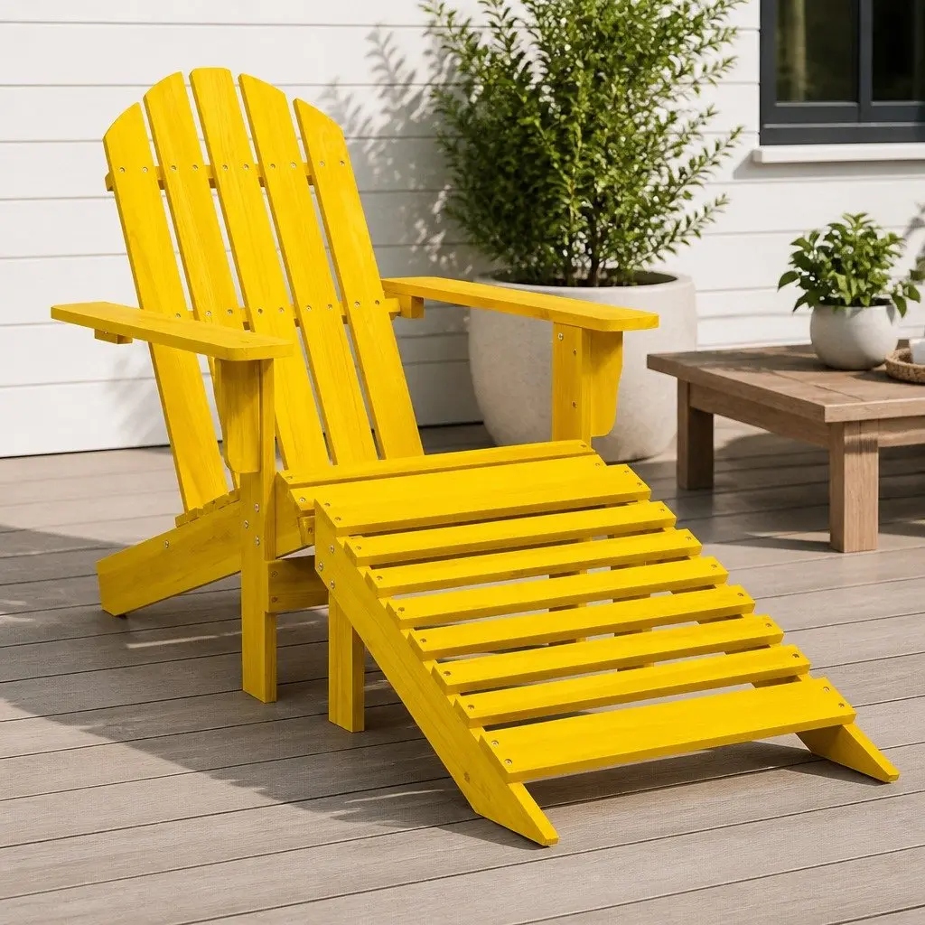 Adirondack Chair with Ottoman Outdoor Garden Patio Solid Fir Wood Yellow