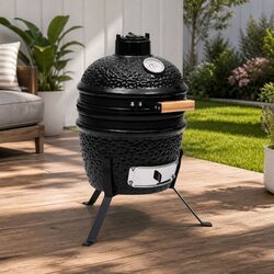 Ceramic Kamado Barbecue Grill Smoker 56cm Black Outdoor Cooking BBQ
