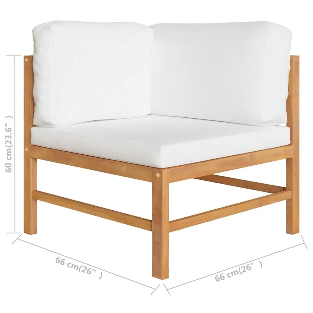 Teak Wood Outdoor Corner Sofa with Cream Cushions for Garden Terrace or Patio