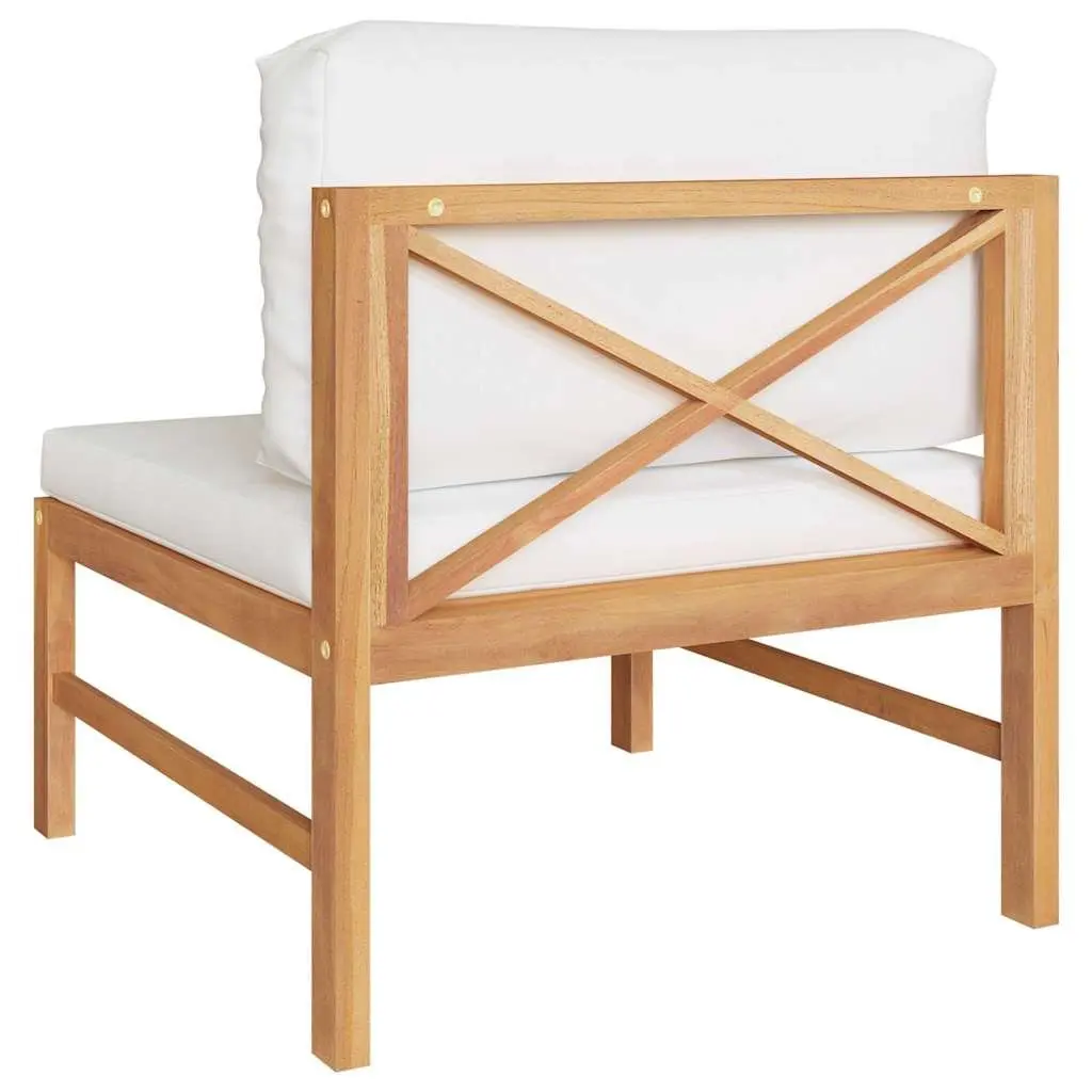 Outdoor Middle Sofa Section Teak Wood Garden Patio Furniture Cream Cushions