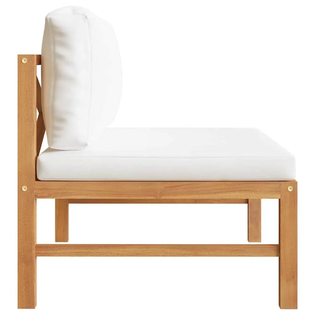 Outdoor Middle Sofa Section Teak Wood Garden Patio Furniture Cream Cushions