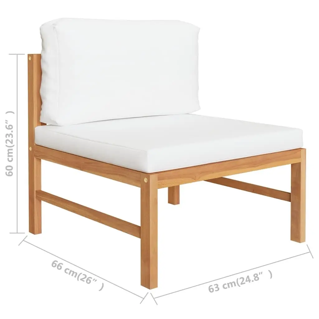 Outdoor Middle Sofa Section Teak Wood Garden Patio Furniture Cream Cushions
