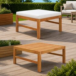 Outdoor Footrest Ottoman with Cream Cushion Teak Wood Garden Patio Seating