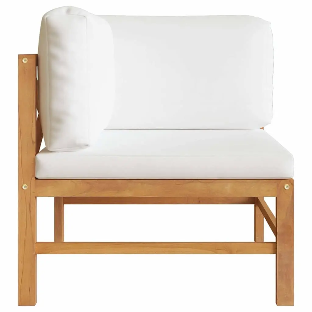 Outdoor Corner Sectional Sofa Set 2 Pieces Teak Wood Patio Garden Cream Cushions