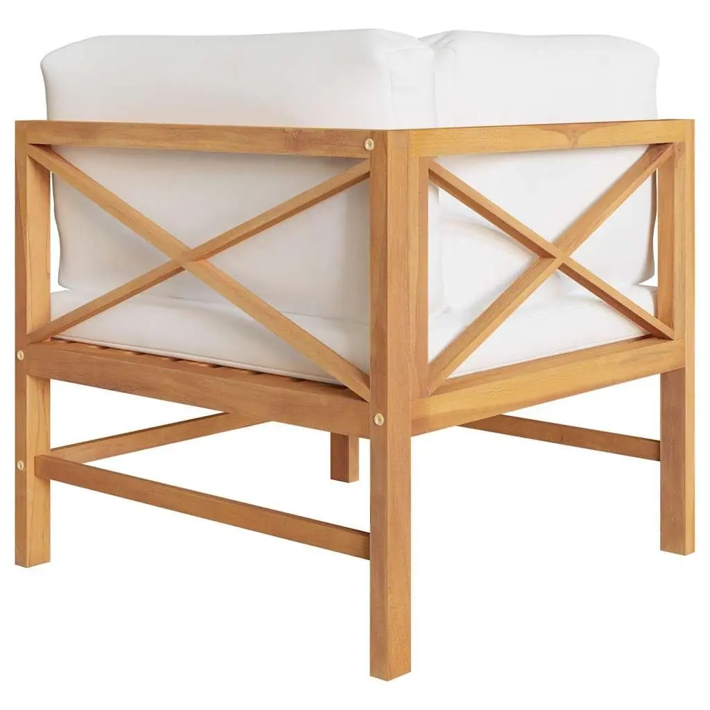 Outdoor Corner Sectional Sofa Set 2 Pieces Teak Wood Patio Garden Cream Cushions