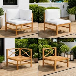 Teak Hardwood Outdoor Sofa Lounge Set with Cream Cushions