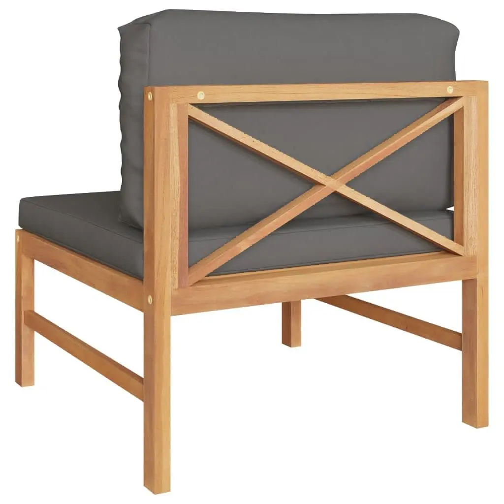 Middle Outdoor Sectional Sofa with Grey Cushions Solid Teak Wood Garden Seating