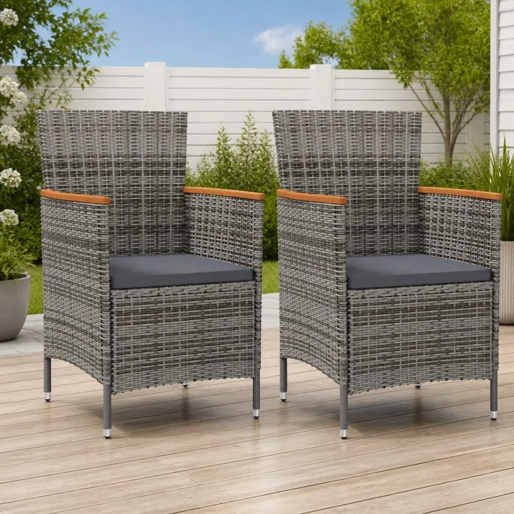 Outdoor Dining Chairs 2 pcs Garden Poly Rattan Grey Patio Seating with Cushion