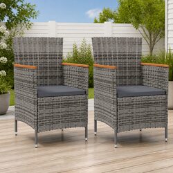 Outdoor Dining Chairs 2 pcs Garden Poly Rattan Grey Patio Seating with Cushion