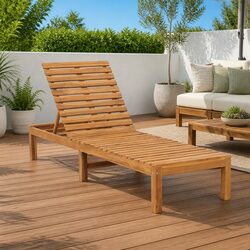 Sun Lounger Solid Teak Wood Garden Patio Outdoor Furniture Relaxing Lounge Chair
