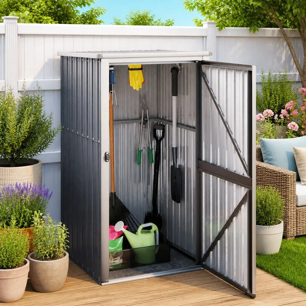 Garden Tool Shed Outdoor Storage Grey Galvanised Steel Frame 88x89x161cm