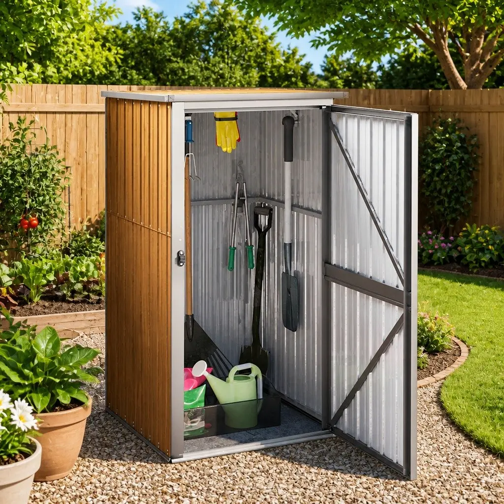 Garden Tool Shed Outdoor Storage Box Galvanised Steel Frame 88x89x161cm