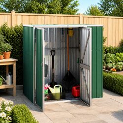 Green Garden Tool Shed: 161x89x161 cm Galvanised Steel Frame