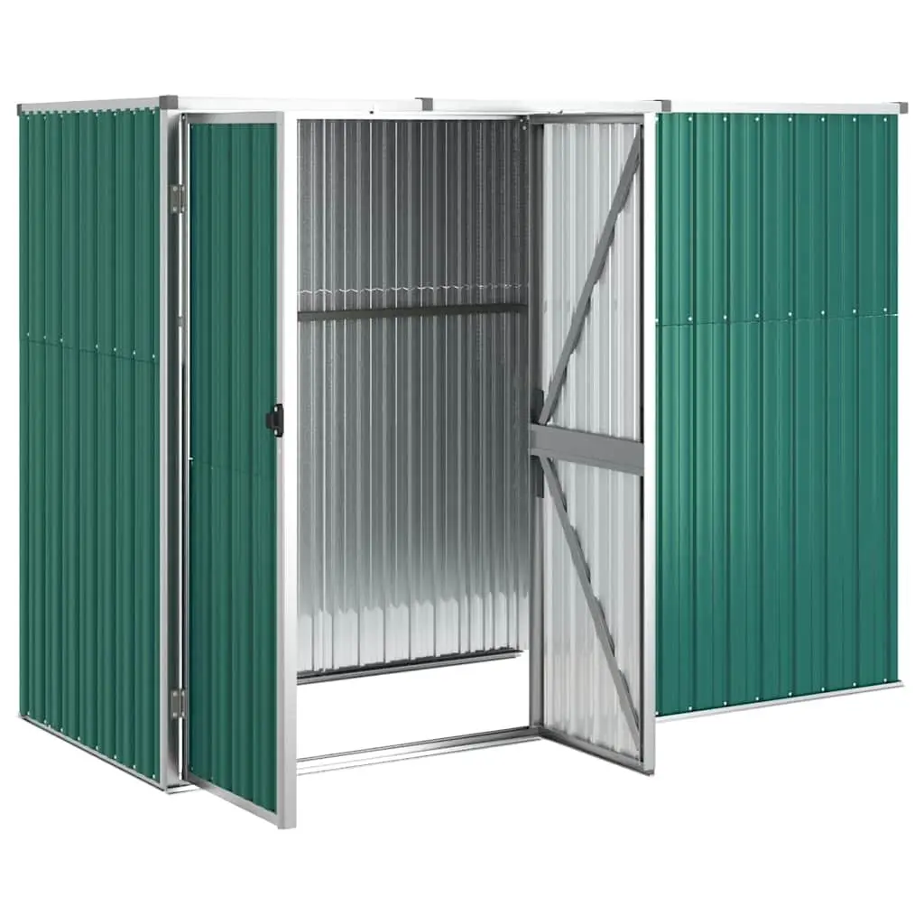 Green Galvanised Steel Garden Shed for Tools 225x89x161cm Outdoor Storage