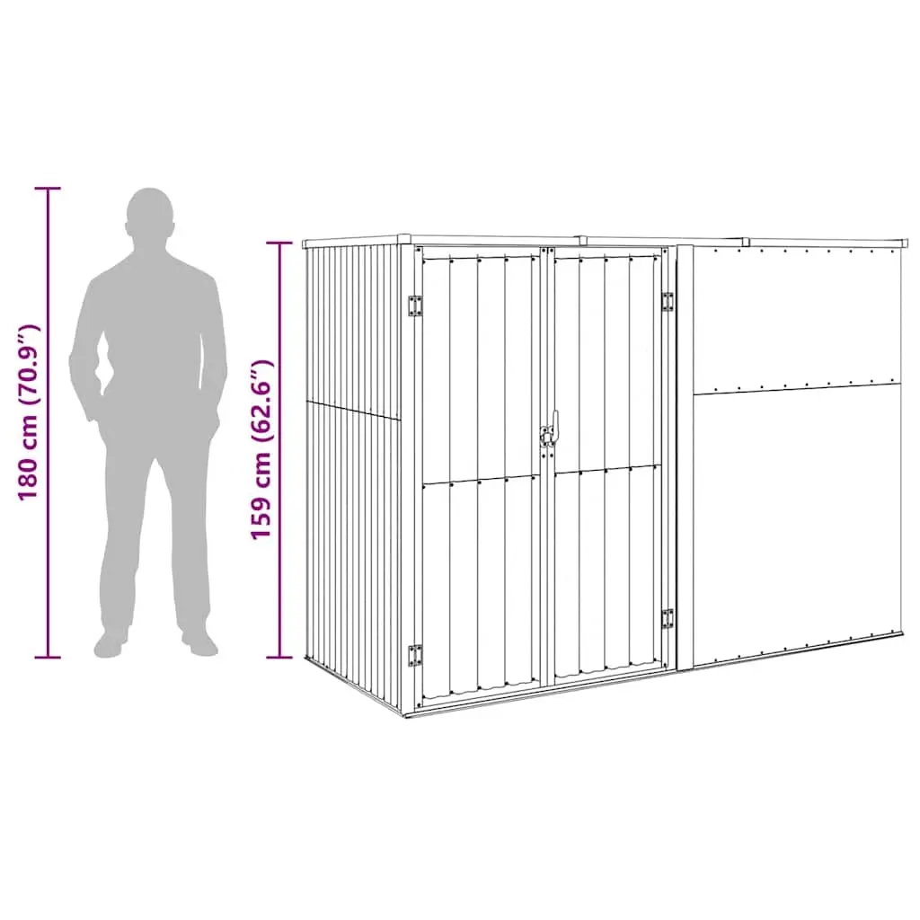 Green Galvanised Steel Garden Shed for Tools 225x89x161cm Outdoor Storage