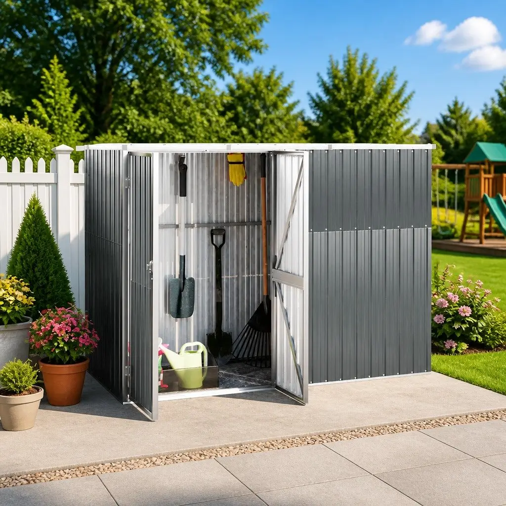 Garden Tool Shed Outdoor Storage Grey 225x89x161 cm Galvanised Steel Frame