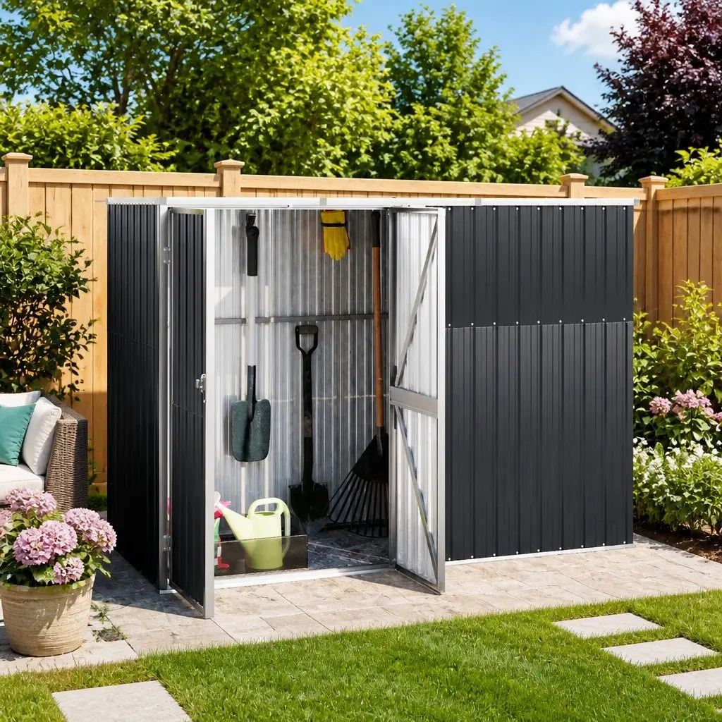 Garden Tool Shed Anthracite Outdoor Storage Galvanised Steel 225x89x161cm