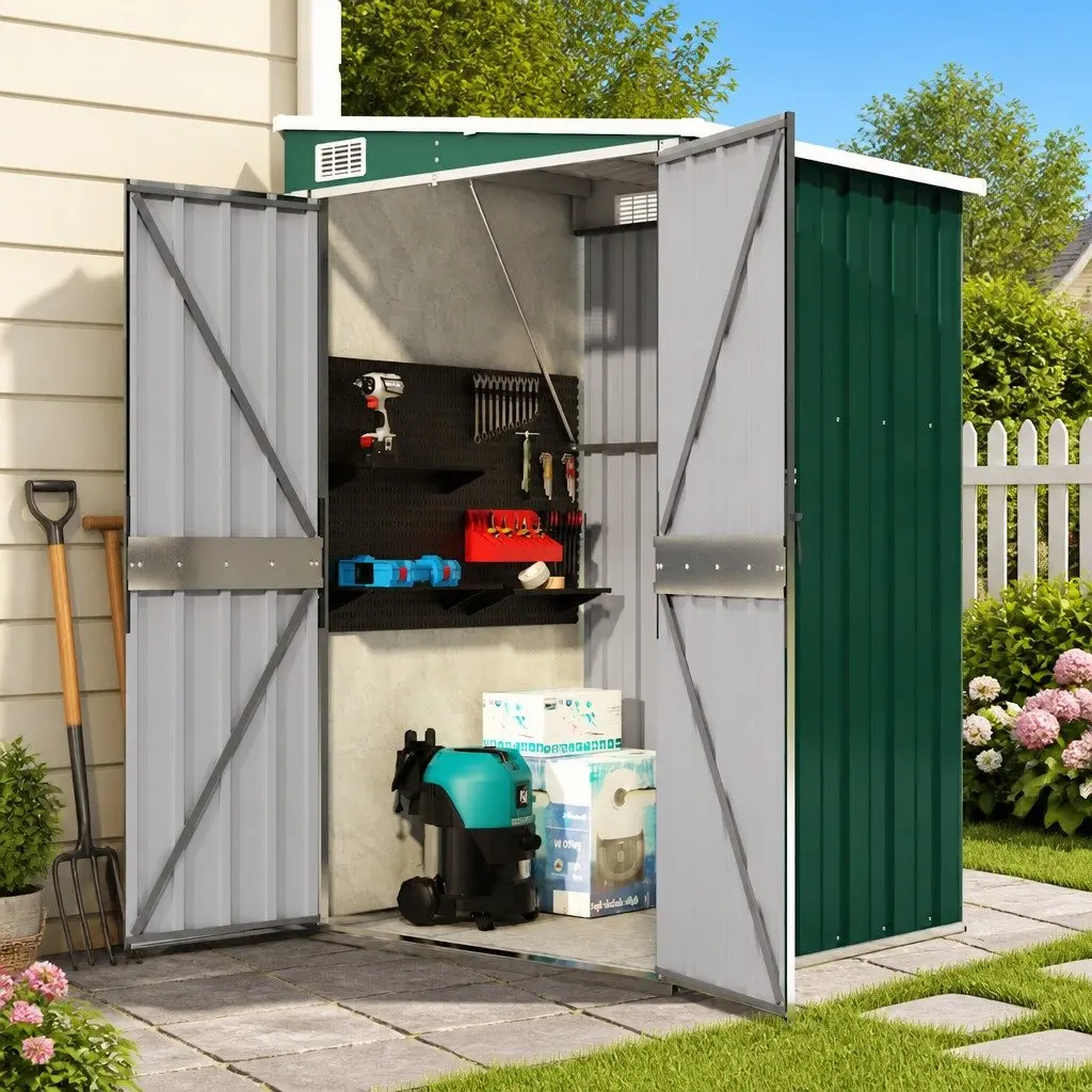 Garden Shed Wall-mounted Outdoor Storage Double Door Green 118x100x178cm