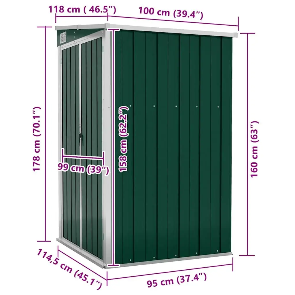 Garden Shed Wall-mounted Outdoor Storage Double Door Green 118x100x178cm