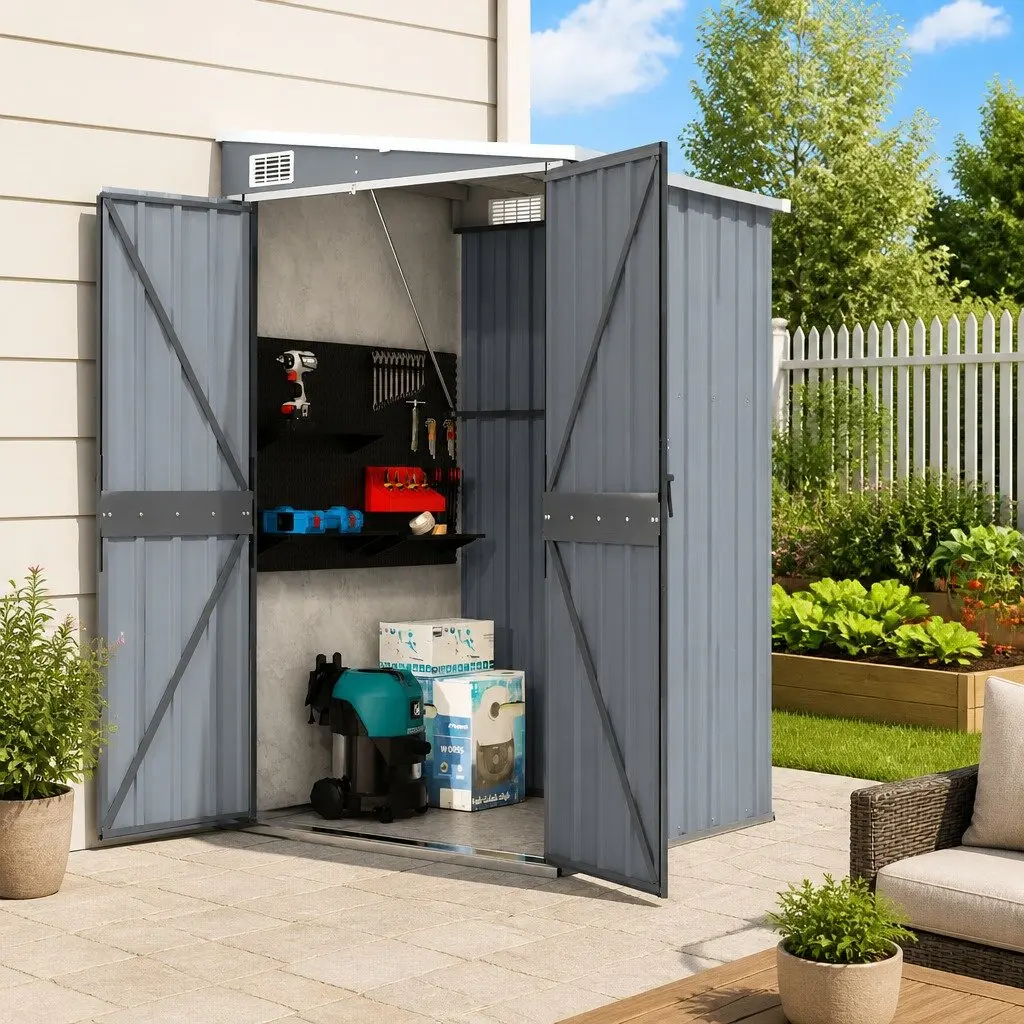 Garden Shed Grey 118x100x178cm Galvanised Steel Wall-mounted Storage House