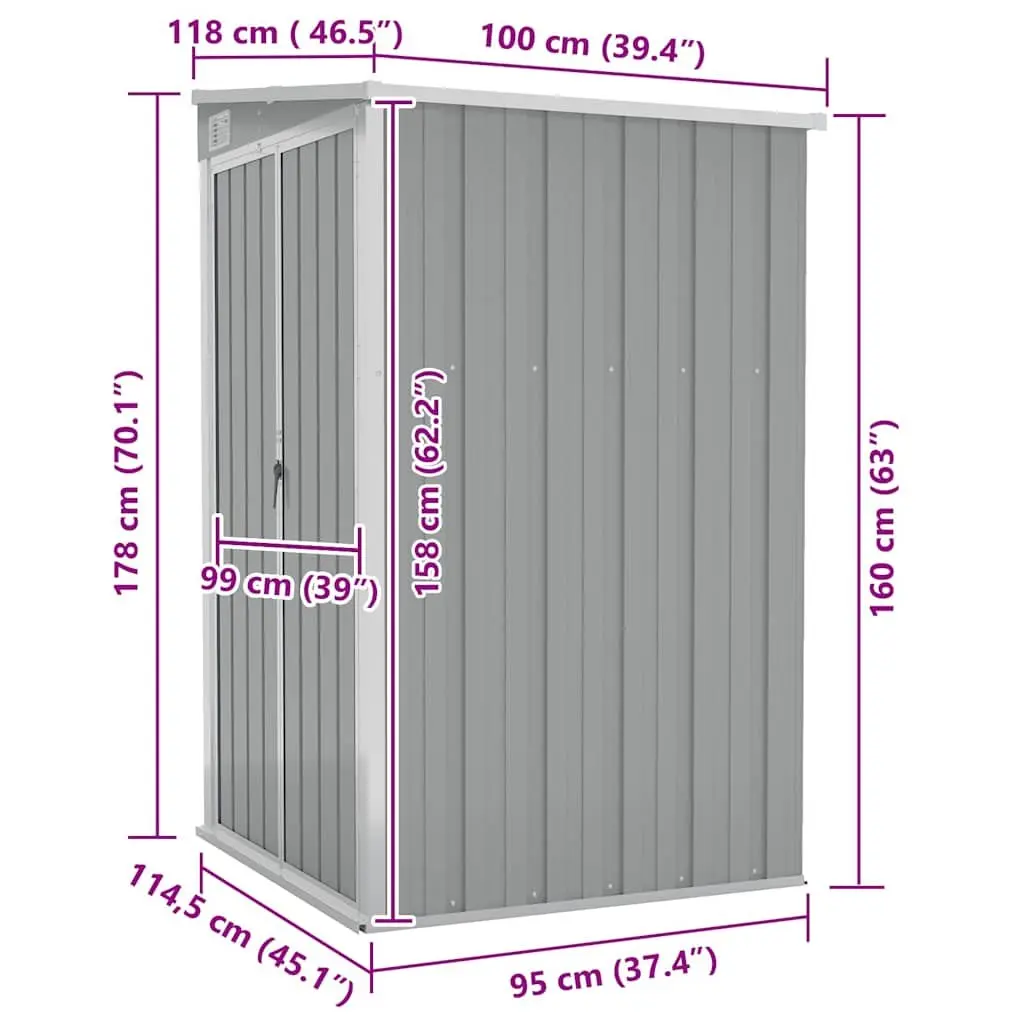 Garden Shed Grey 118x100x178cm Galvanised Steel Wall-mounted Storage House