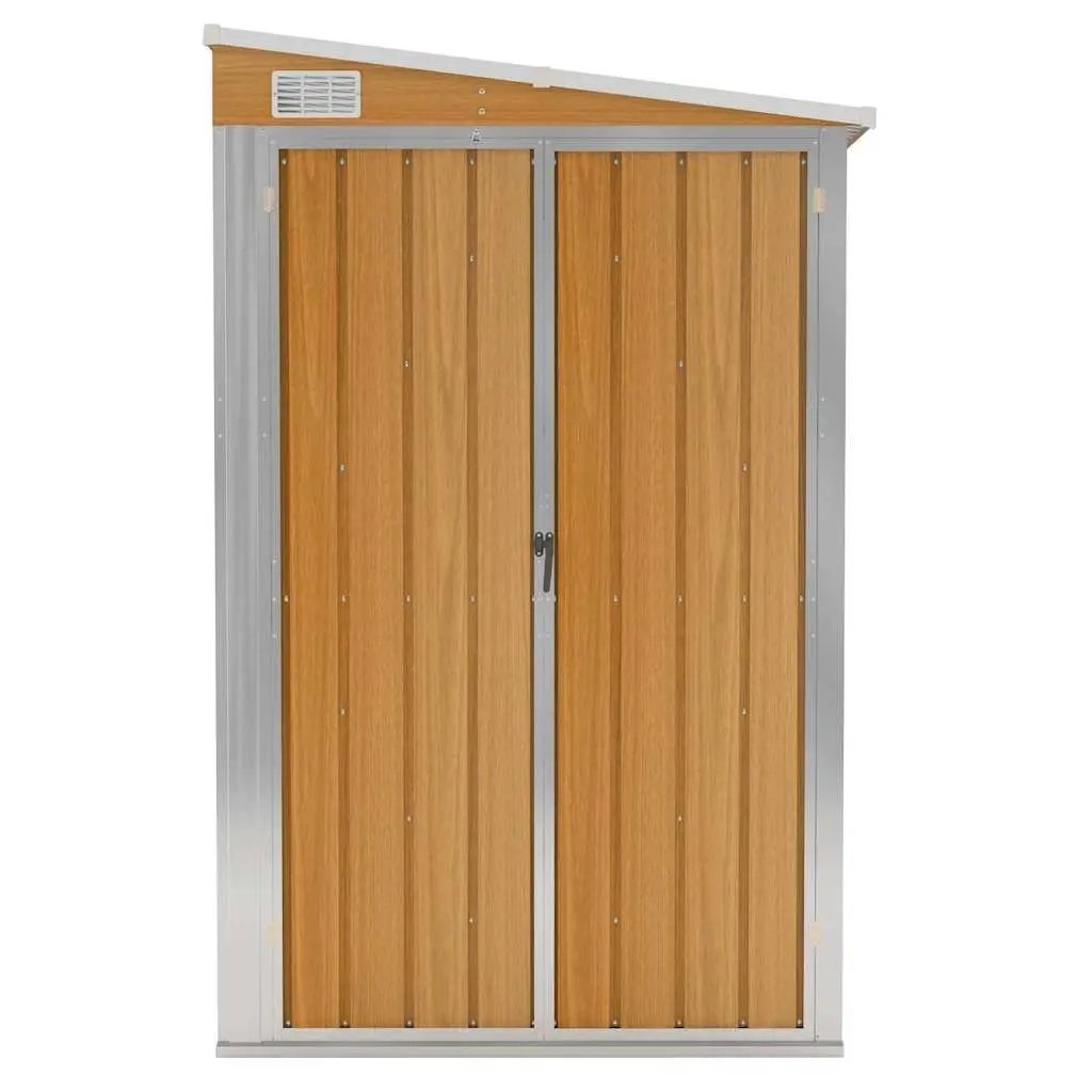 Brown Galvanised Steel Wall-mounted Outdoor Garden Shed with Double Opening Doors 118W x 100D x 178H cm